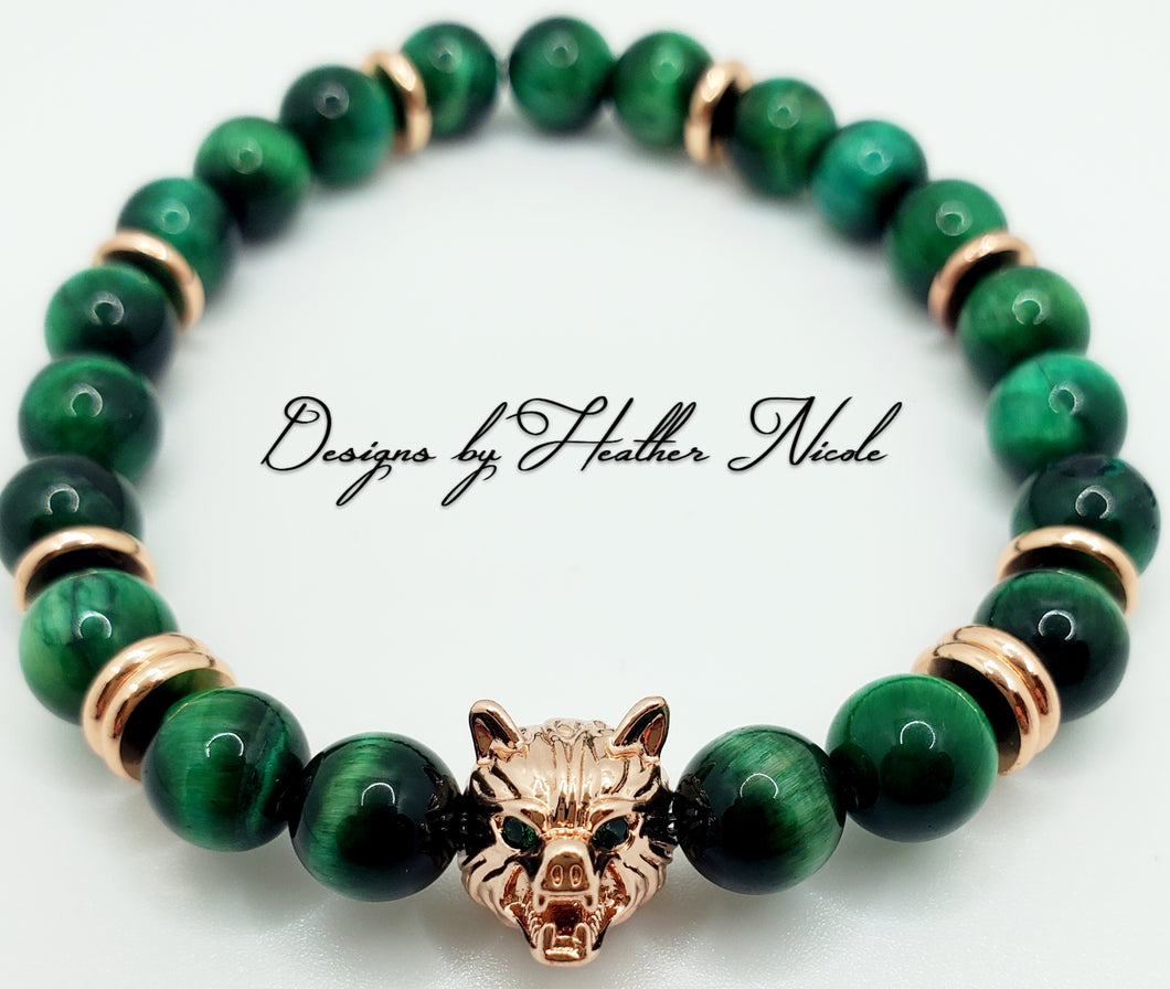 Green Tiger Eye Wolf- Gold